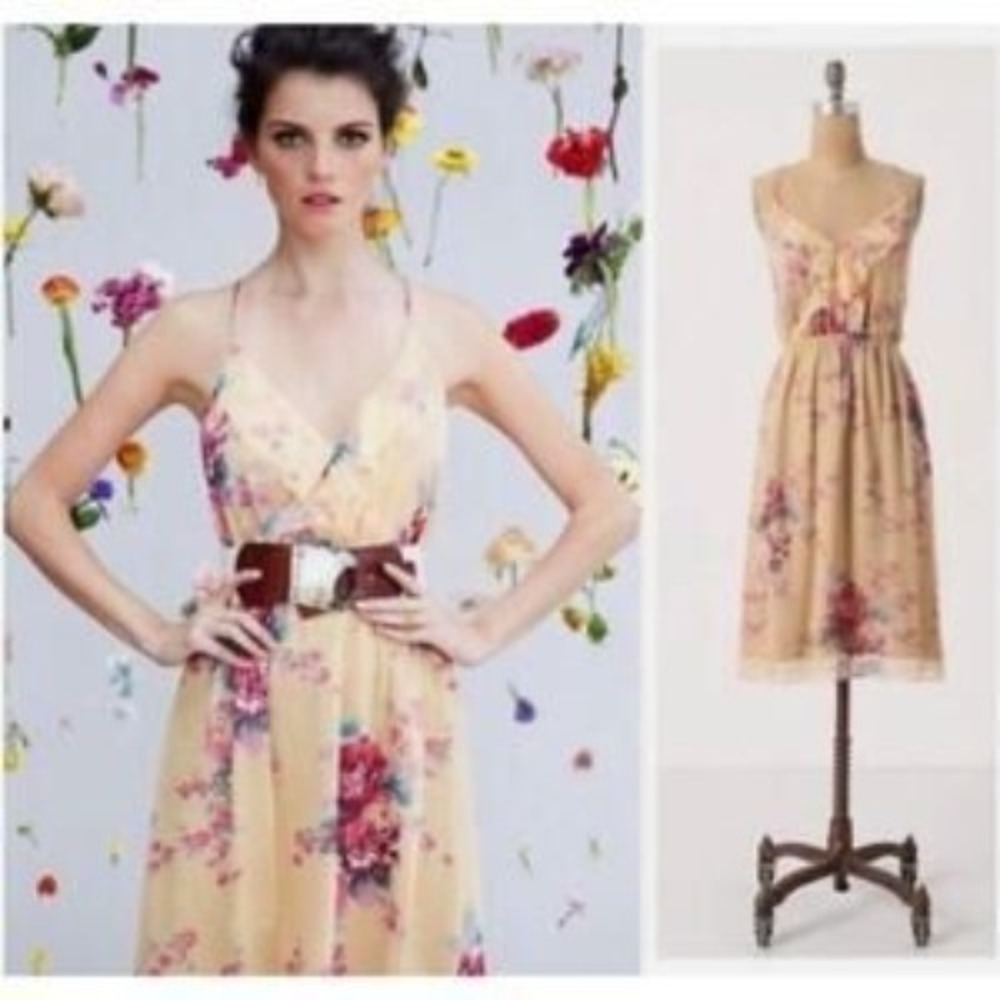 Meadow Rue Silk Dress‎ Womens 2 Yellow Feminine Romantic Dainty Fairy Grunge
